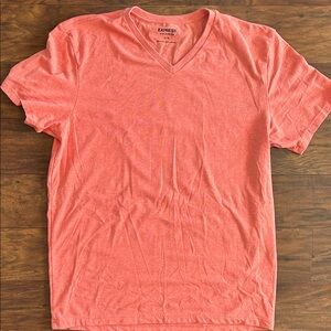 Express Men's Coral Short Sleeve V-Neck Tee